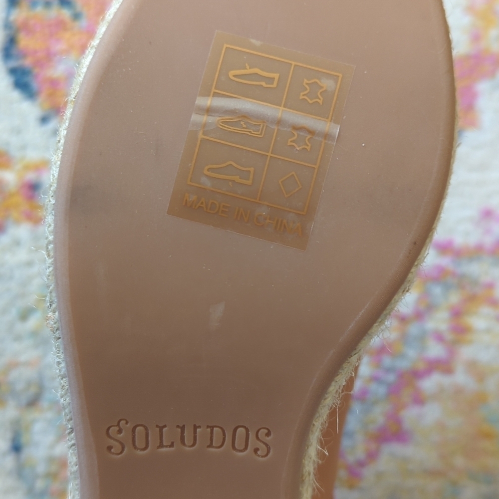 Soludos Amalfi Leather Criss Cross Espadrille Platform Heeled Sandals Nude Tan 7 - Picture 15 of 16